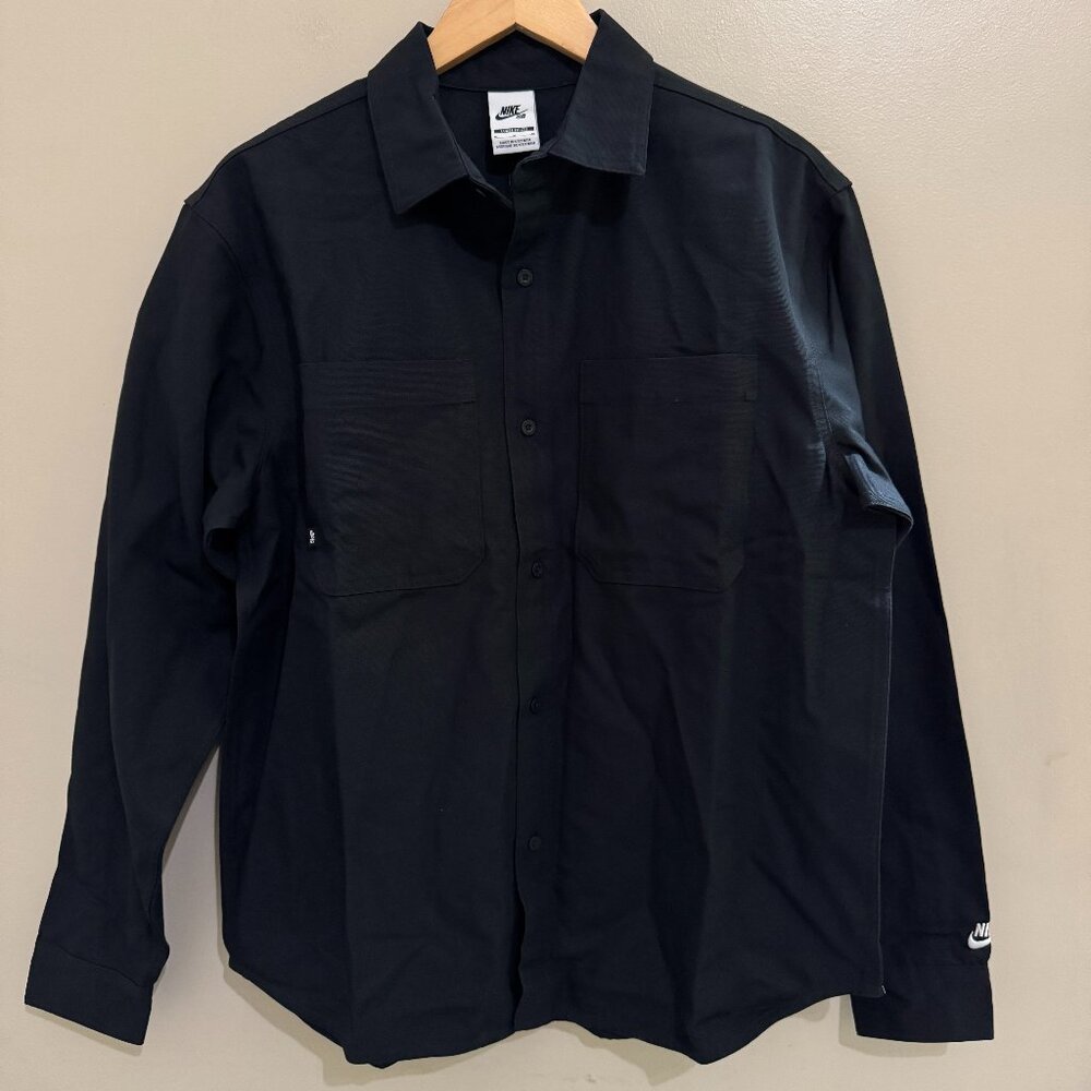 Nike SB Long-Sleeve Woven Canvas Skate Button Up Over Shirt Mens M Black NEW